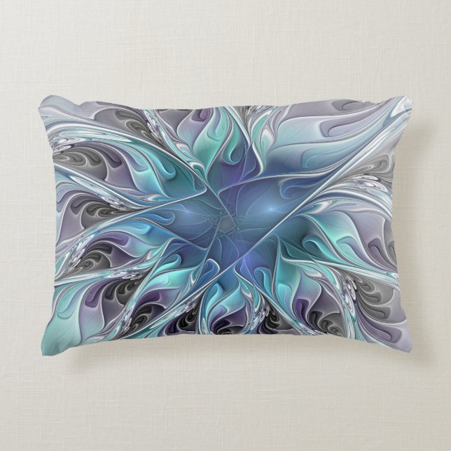 Cojín Decorativo Flor Fractal Moderna Con Azul (Anverso)