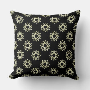 Cojín Decorativo Flor Geométrica 01 - Amarillo Pálido sobre Negro