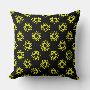 Cojín Decorativo Flor geométrica 01 - Amarillo sobre negro