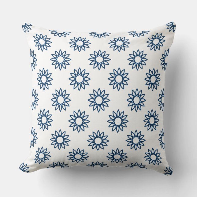 Cojín Decorativo Flor geométrica 01 - Azul shibori en blanco (Anverso)