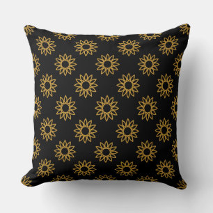 Cojín Decorativo Flor Geométrica 01 - Dorado sobre Negro