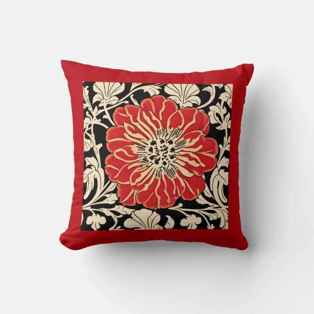 Cojín Decorativo Flor grande de estilo Art Nouveau rojo (Anverso)