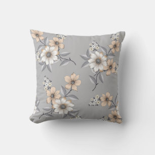 Cojín Decorativo flor gris y blanco Patrón sobre fondo gris
