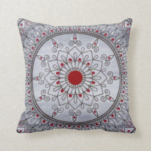 Cojín Decorativo Flor gris y roja bonita dibujada mano de la