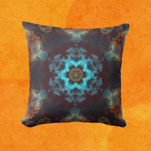Cojín Decorativo Flor hippie psicodélica azul rojo y amarillo