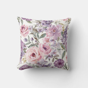 Cojín Decorativo Flor Lavanda Rosa Acuarela Flor Morada