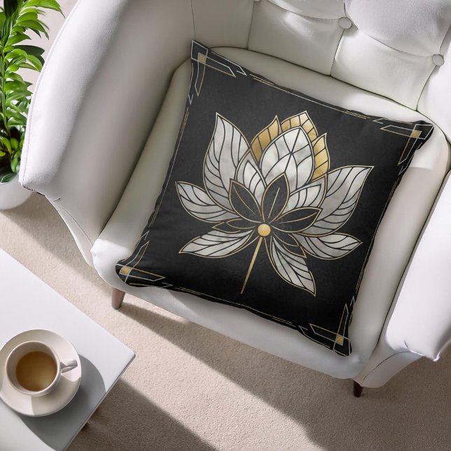 Cojín Decorativo Flor Lotus - Negro, Perla y Oro (Subido por el creador)