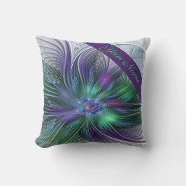 Cojín Decorativo Flor Moderna Abstracta Fractal Nombre Púrpura Verd