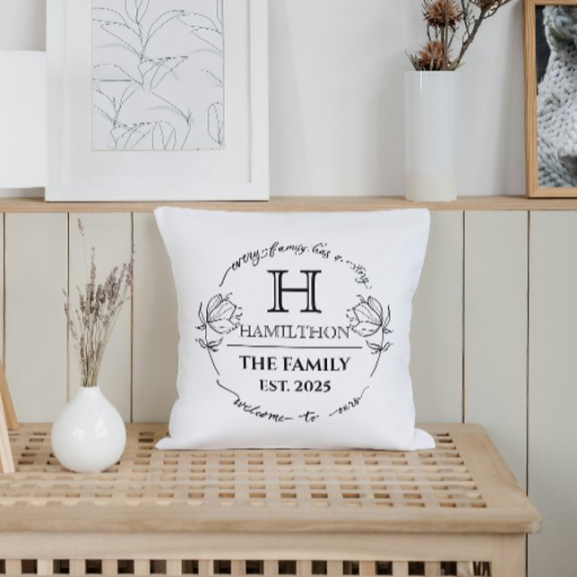Cojín Decorativo Flor Monograma Familiar para Casa Nueva Regalo de  (every family has a story welcome to our family custom house gifts ideas for new home housewarming )