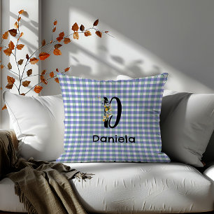 Cojín Decorativo Flor monograma retro ginebra azul verde