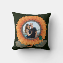 Cojín Decorativo Flor naranja con foto de pareja de Personalizado G