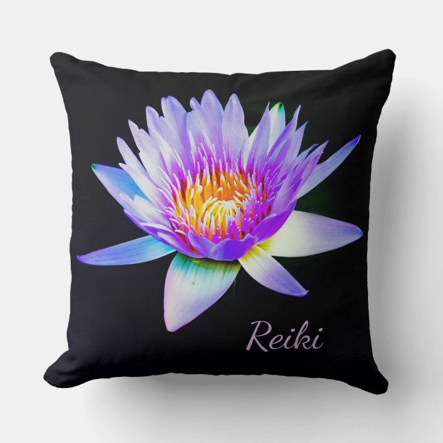 Cojín Decorativo Flor negro y púrpura de Reiki Lotus (Anverso)