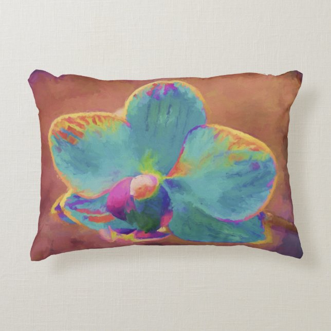 Cojín Decorativo Flor orquídea pintando el marrón azul (Anverso)