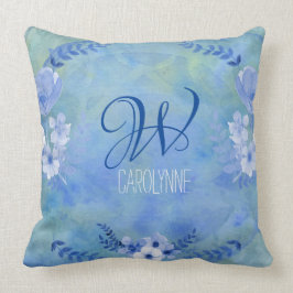 Cojín Decorativo Flor Painterly amarilla azul de los rosas salvajes
