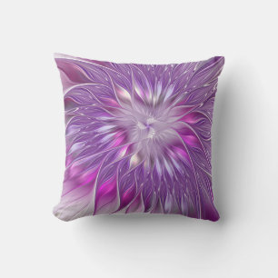 Cojín Decorativo Flor Pasión Abstracta Fractal Arte Rosa Púrpura