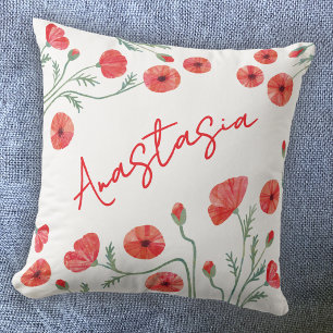 Cojín Decorativo Flor personalizada de la amapola del mes de nacimi