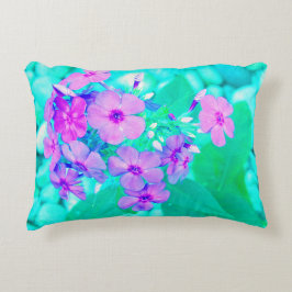 Cojín Decorativo Flor Phlox de jardín rosado en Aquamarine