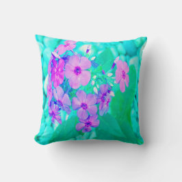 Cojín Decorativo Flor Phlox de jardín rosado en Aquamarine