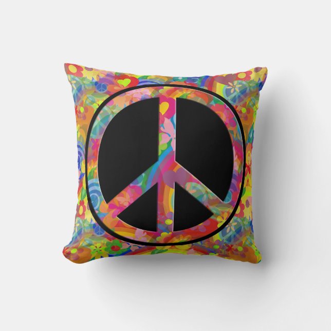 Cojín Decorativo Flor Poder paz arcoíris + tu fondo (Anverso)