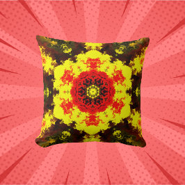 Cojín Decorativo Flor psicodélica caleidoscópica amarillo y rojo