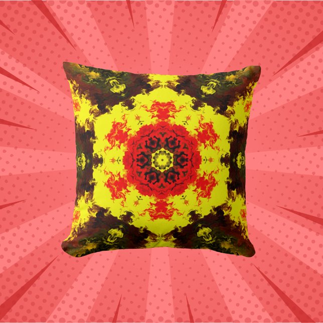 Cojín Decorativo Flor psicodélica caleidoscópica amarillo y rojo (Subido por el creador)