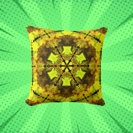 Cojín Decorativo Flor psicodélica Kaleidoscopo Amarilla y Verde