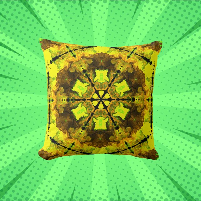 Cojín Decorativo Flor psicodélica Kaleidoscopo Amarilla y Verde (Subido por el creador)