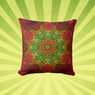 Cojín Decorativo Flor psicodélica Kaleidoscopo Verde y Rojo