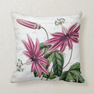 Cojín Decorativo Flor púrpura botánica de la pasión del vintage