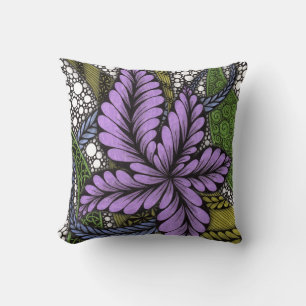 Cojín Decorativo Flor Purpúrea Abstracta con Acento Verde Oliva
