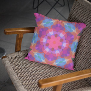 Cojín Decorativo Flor retro Mandala azul rosa y púrpura