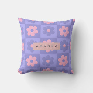 Cojín Decorativo Flor Retro Personalizada de Lavanda y Rosa