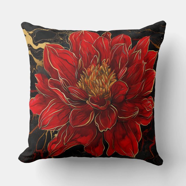 Cojín Decorativo Flor roja con oro y negro (Anverso)