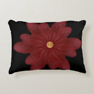Cojín Decorativo Flor Roja de Terciopelo Elegante sobre Negro Flo