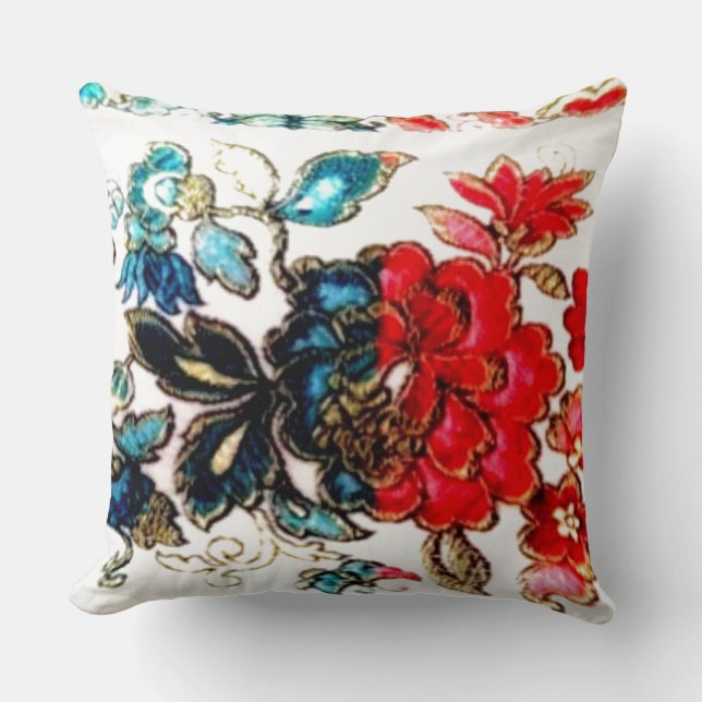 Cojín Decorativo Flor Roja Y Azul (Anverso)