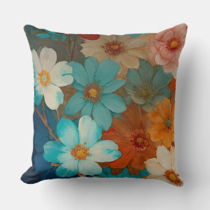 Cojín Decorativo Flor rojiza, rosa y turquesa