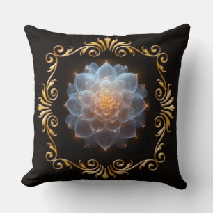 Cojín Decorativo Flor romántica y marco dorado