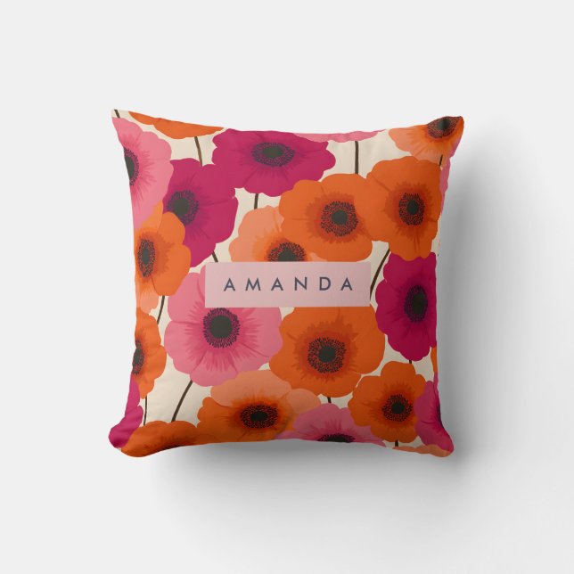 Cojín Decorativo Flor rosa Naranja alegre personalizada (Anverso)