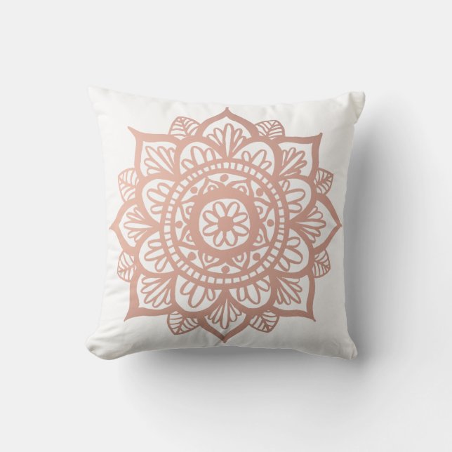 Cojín Decorativo Flor rosa Rosa dorada Mandala (Anverso)