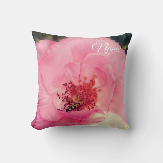 Cojín Decorativo Flor rosa rosa foto perconalizada (Anverso)