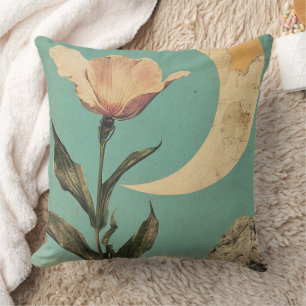 Cojín Decorativo Flor rosa y luna creciente