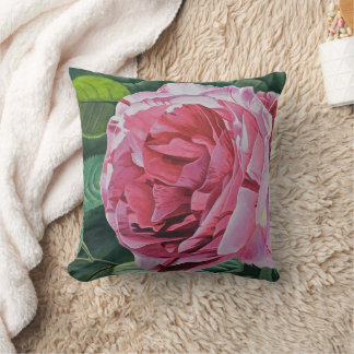 Cojín Decorativo Flor rosada de peonía con hojas verdes, espalda só