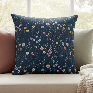 Cojín Decorativo Flor silvestre acuarela azul