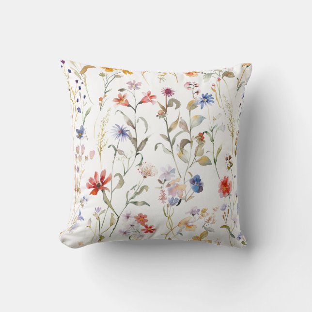 Cojín Decorativo Flor silvestre acuarela elegante (Anverso)