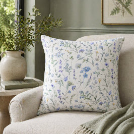 Cojín Decorativo Flor silvestre acuarela púrpura azul