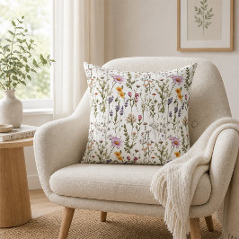 Cojín Decorativo Flor silvestre acuarela rosa púrpura