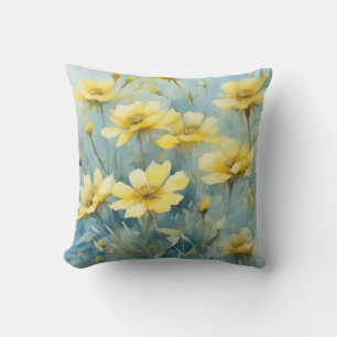 Cojín Decorativo Flor silvestre amarillo de primavera acuarela Flor