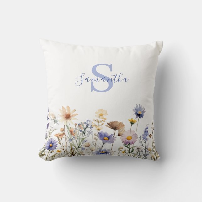 Cojín Decorativo Flor silvestre azul personalizada (Anverso)