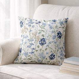Cojín Decorativo Flor silvestre de acuarela azul