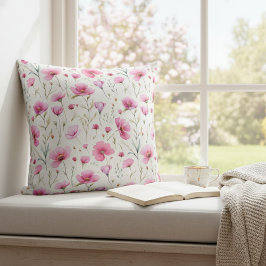 Cojín Decorativo Flor silvestre de acuarela rosa